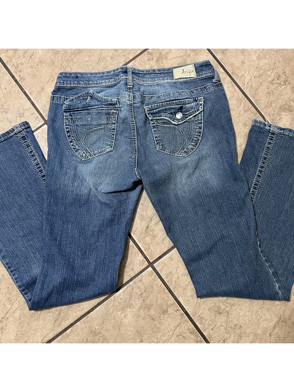 Y2k Ariya Jeans Distressed Flap Pockets Flare Bootcut Fade Denim Pants Size11/12
